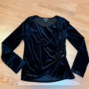 Vintage Women's Whimsigoth Black Velvet Faux Wrap Blouse Top Sz MED witchy goth